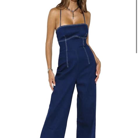 By Dyln Cooper Jumpsuit Blue Denim Wide Leg Open Depop