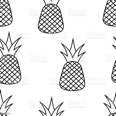 Doodle Pineapple Seamless Pattern Isolated Hand Drawn Food Sketch Vector Stock Illustration Eps