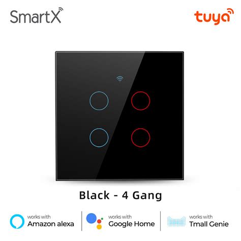 Tuya Wifi Rf Gang Smart Touch Switch Black Color