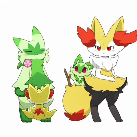 232331 Safe Artisttontaro Braixen Fennekin Fictional Species Floragato Sprigatito