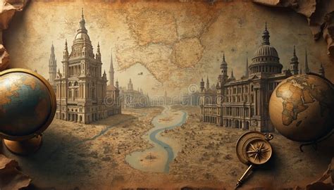 Fantasy Cityscapes and Ancient Maps with Globes and Compasses Create a ...