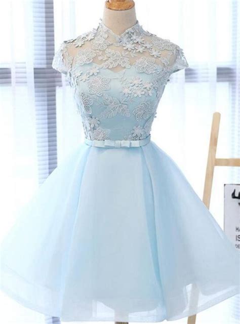 Light Sky Blue Short Homecoming Dress Thigh Neck Prom Dress On Luulla