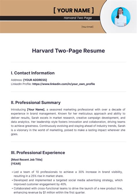 Free Harvard Two Page Resume Template Edit Online And Download