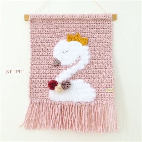 Crochet Swan Wall Hanging Wall Hanging Pattern Crochet Swan Etsy