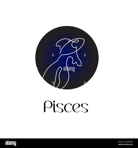 Astrological Zodiac Pisces Sign In Line Art Style On Dark Blue Zodiak