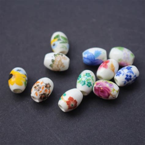 30pcs Oval Ceramic Beads Flower Beads 104mm8mm Mix Colors For Jewelry Making In Beads From