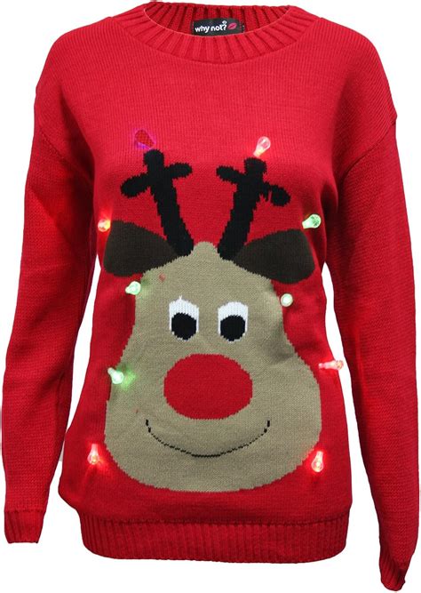 Unisex Light Up Christmas Jumper Mens Womens Rudolph LED Novelty