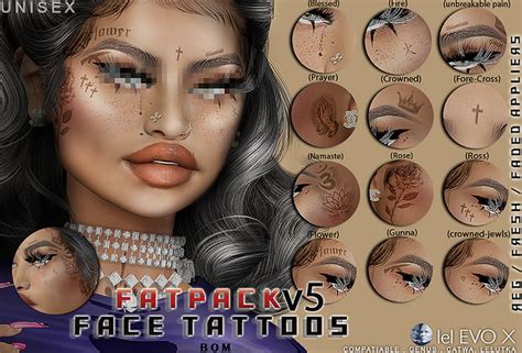 Second Life Marketplace Hoodlem Face Tattoos Fatpack V5 Bom