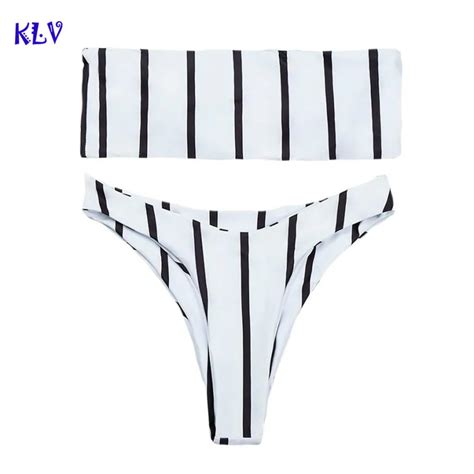 KLV Women Bikini 2018 Set Push Up Padded Bow Stripe Printed Wrapped