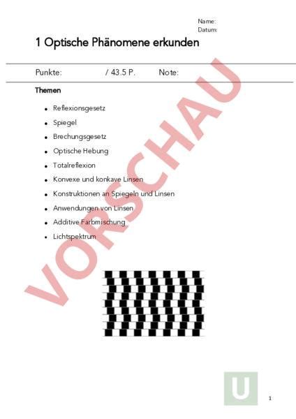 Arbeitsblatt Optik Test Sek Physik Optik