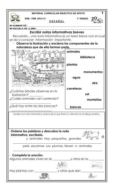 Escribir Notas Informativas Breves 1 Dirección De Educación Primaria