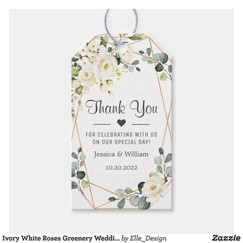 Ivory White Roses Greenery Wedding Favor Thank You Gift Tags Zazzle