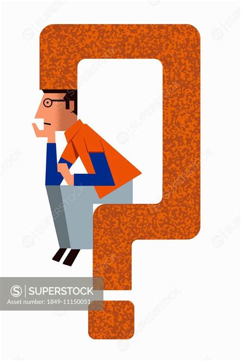 Uncertain Man Sitting On Question Mark Thinking Superstock