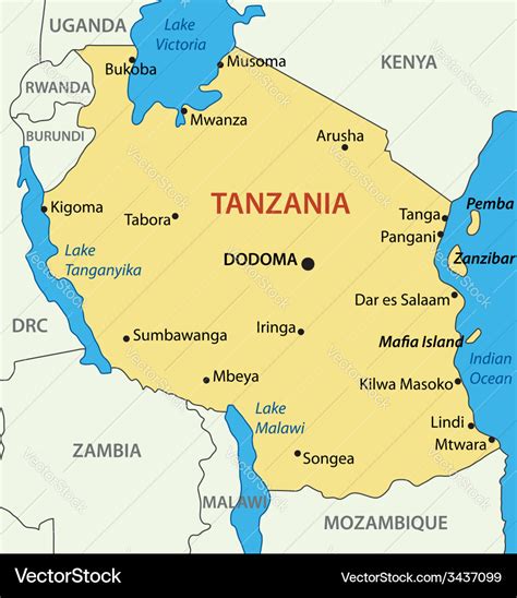 United Republic Of Tanzania Map Royalty Free Vector Image