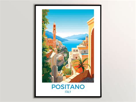 Positano Italy Art Print Positano Travel Poster Retro Amalfi Etsy