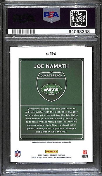 Lot Detail 2021 Panini Donruss Joe Namath Downtown Graded PSA 9 Mint