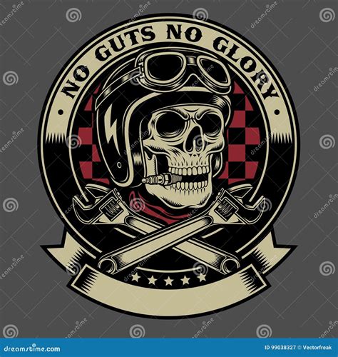 Vintage Biker Skull With Crossed Monkey Wrenches Emblem Stock Vector