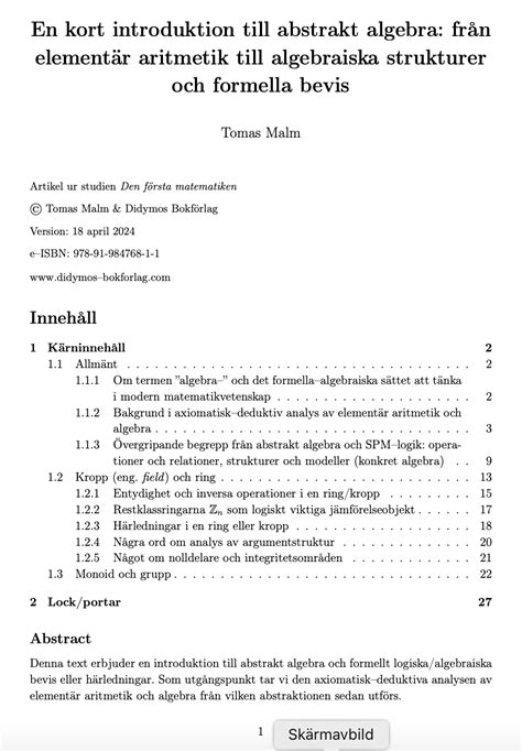 En kort introduktion till abstrakt algebra från elementär aritmetik