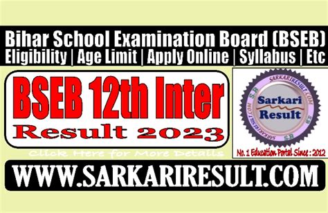 Bseb Bihar Board 12th Inter Compartment Result 2023 Direct Link