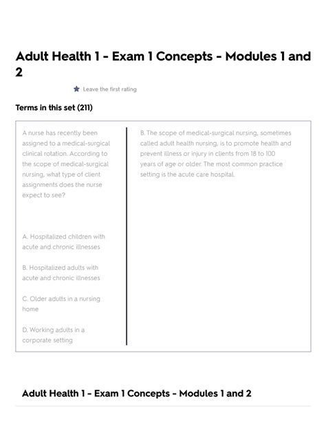 Adult Health Exam Concepts Modules And Flashcards Quizlet