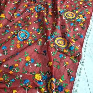 Pakistani Phulkari Dupatta Chanderi Silk Dupatta Indian Phulkari