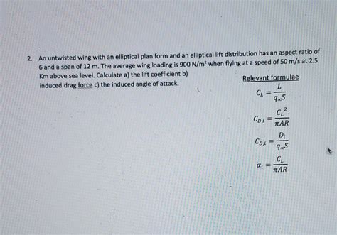 Solved An untwisted wing with an elliptical plan form and an | Chegg.com