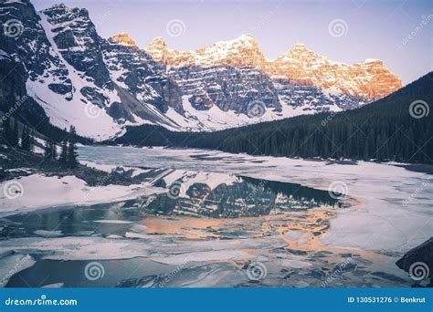 frozen moraine lake  canada stock photo image  nature frozen