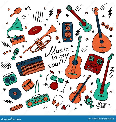 Music. Big Set of Icons for Print and Digital. Doodle Elements of ...