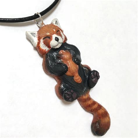 Red Panda Necklace Polymer Clay Red Panda Charm Mother And Etsy