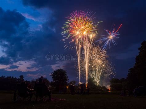 Firework Display Over Local Park, Fourth of July Fireworks Editorial ...