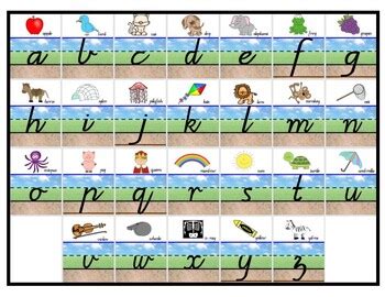 Vic Modern Cursive Alphabet Sky Grass Dirt Personal Reference Page