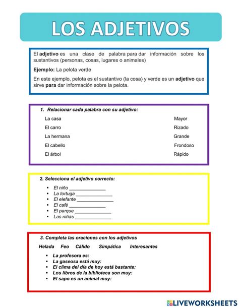 Los Adjetivos Interactive Exercise For Segundo De Primaria