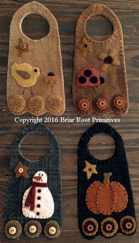 Wool Applique Door Knob Hangers Briar Root Primitives 2019 Wool