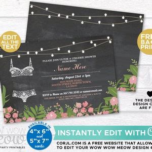 Lingerie Shower Invitations Coral Lace Bra Set Invites INSTANT Etsy