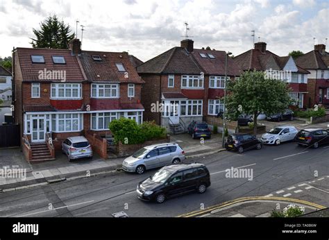 London, United Kingdom, June 2018. The typical London houses of red ...