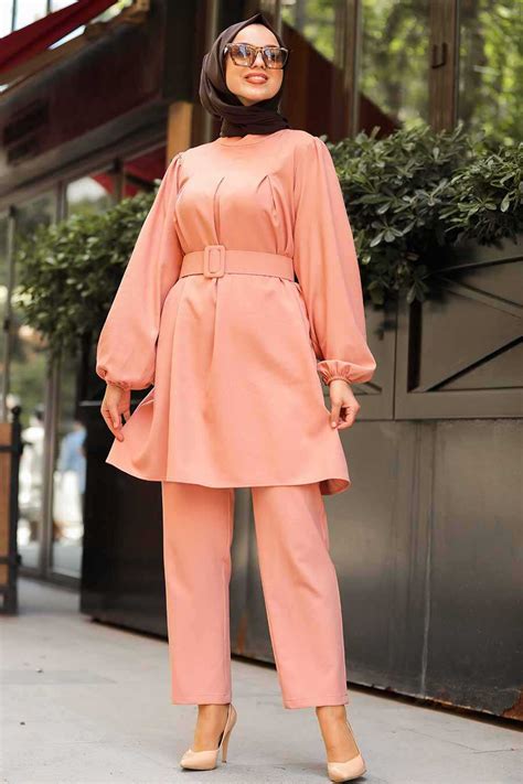 Salmon Pink Hijab Dual Suit Dress 2351smn Neva