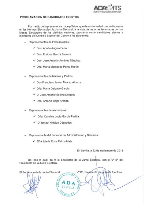 PROCLAMACIÓN CANDIDATOS ELECTOS PARA EL CONSEJO ESCOLAR Instituto