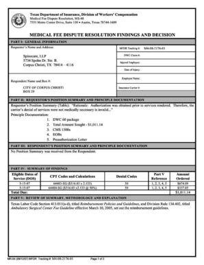 Fillable Online Tdi Texas MFDR Tracking DWC Claim Injured Employee