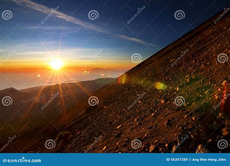 Sunrise at Mount Rinjani Along the Summit Stock Image - Image of beauty ...