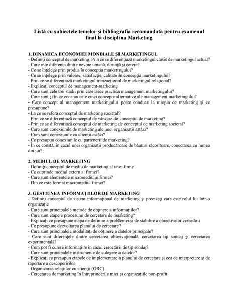 Lista Subiectele Temelor Si Bibliografie Marketing An Statistica