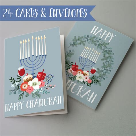 Chanukah Cards w/ Menorah - 24 pack Chanukkah Bulk Pack - Ritzy Rose