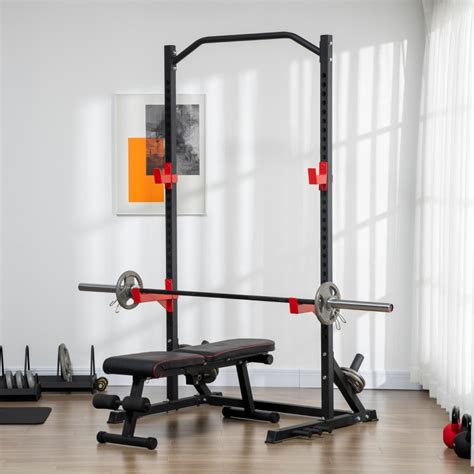 Soozier Adjustable Squat Rack With Pull Up Bar And Weight Plate Rack