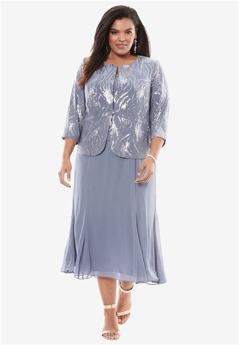 Sequin Jacket Dress By Alex Evenings Plus Size Evening Dresses Roamans