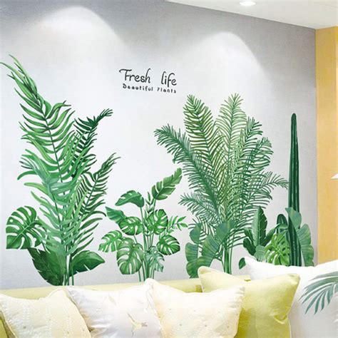 Green Tropical Leaves Wall Decal Hand Made Green Etsy