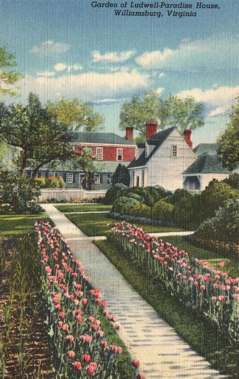 Vintage Postcard Flower Garden Of Ludwell Paradise House Williamsburg