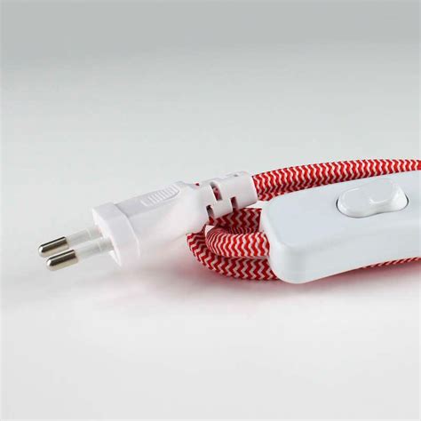 Cable Textil Con Interruptor Y Enchufe X Mm M Rojo Blanco