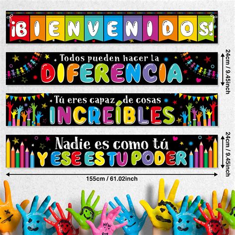 Snapklik.com : 4 Pack Bienvenidos Spanish Sign Welcome Banner Motivational Classroom Banner