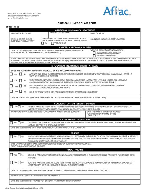 Fillable Online Critical Illness Claim Form Instructionscritical