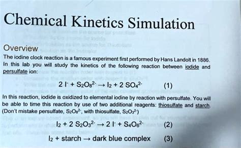 Solved Chemical Kinetics Simulation Overview The Iodine Clock Reaction