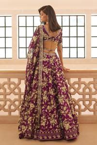 Buy Purple Chanderi Silk Printed Floral Paisley Motifs Plunge V Arfana